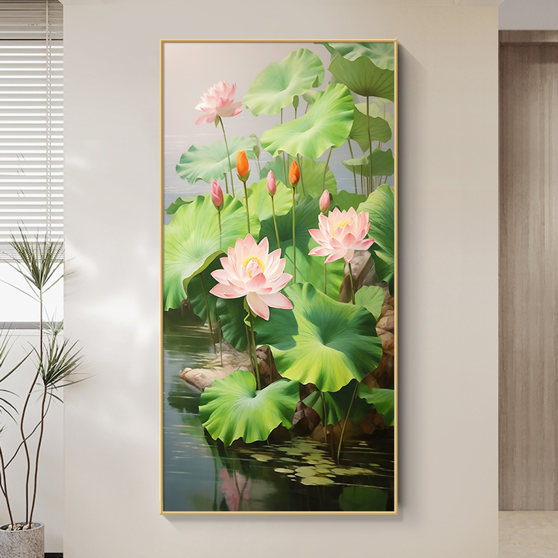 速发荷塘月色入户玄关装饰画新中式客厅沙发背景墙挂画走廊过道壁