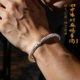 阿玉银器馆复古银手镯男款 999纯银四方来财麻将手镯足银开口镯子