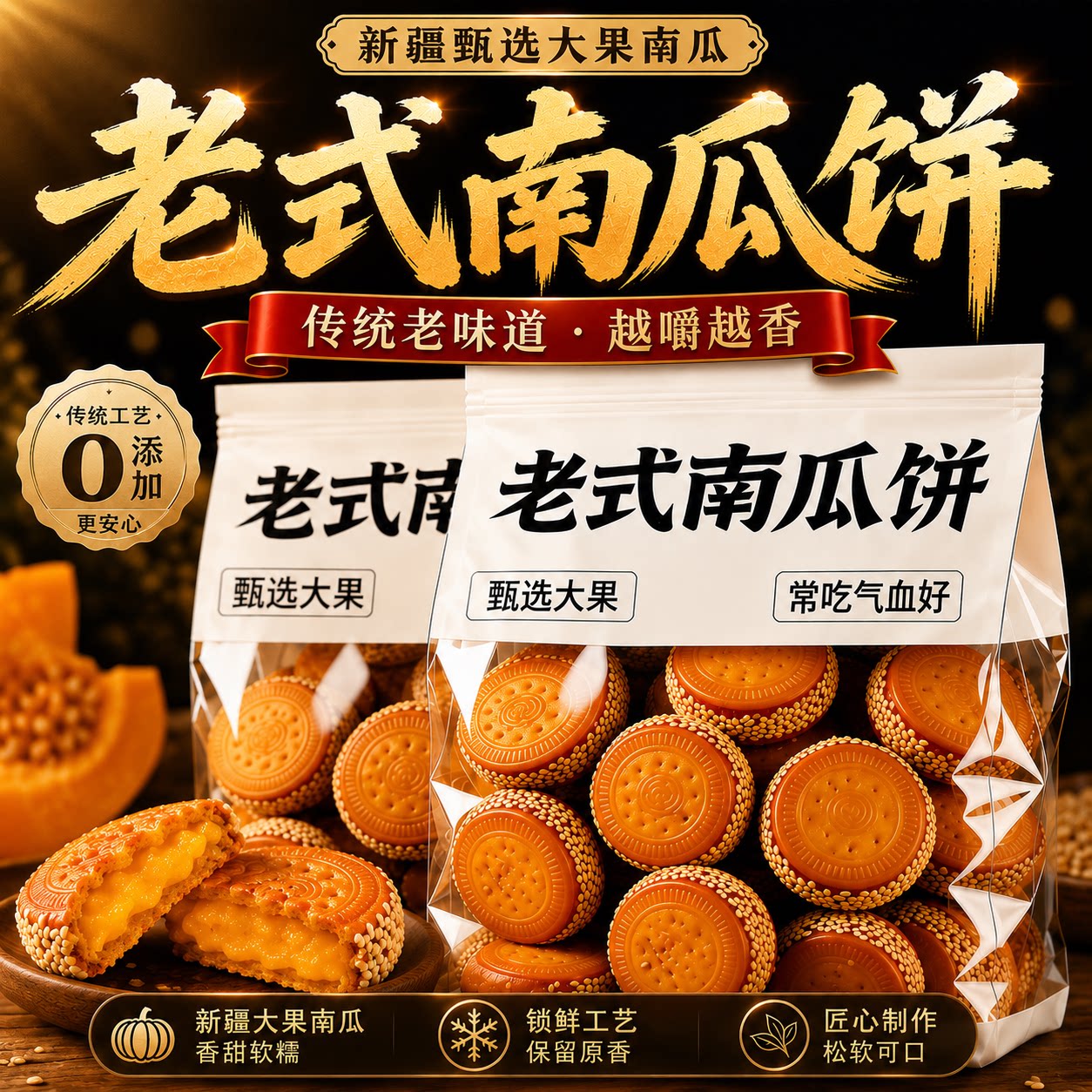软糯老式南瓜饼农家手工点心代餐饱腹休闲怀旧风味零食中式糕点