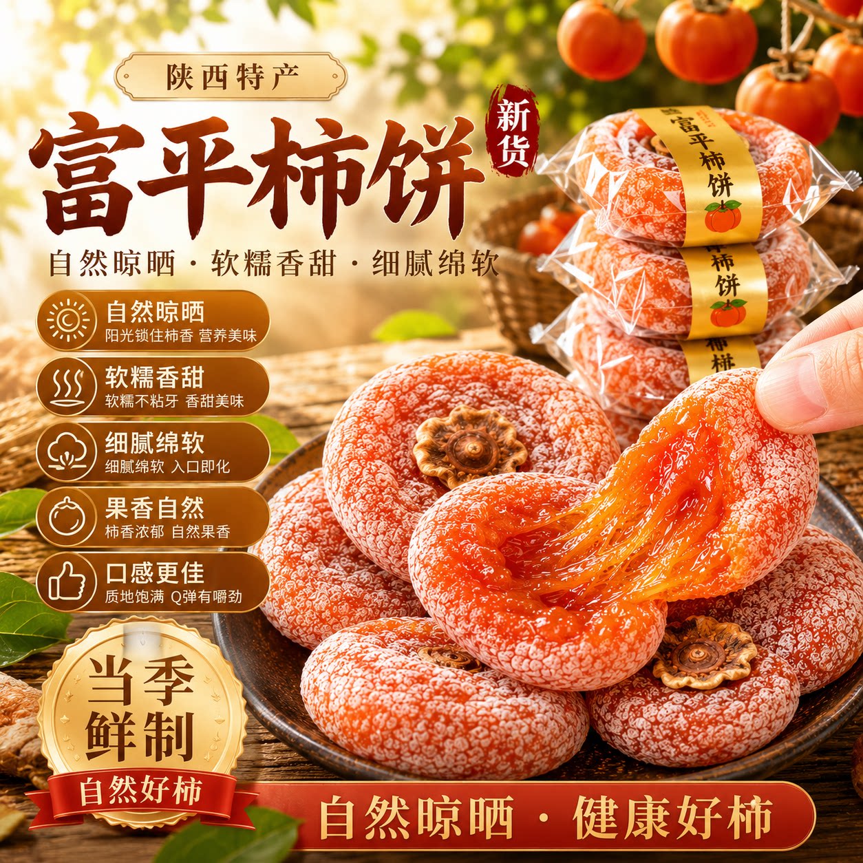 特级富平柿饼陕西正宗流心柿子吊柿饼圆柿饼当季新鲜官方旗舰店