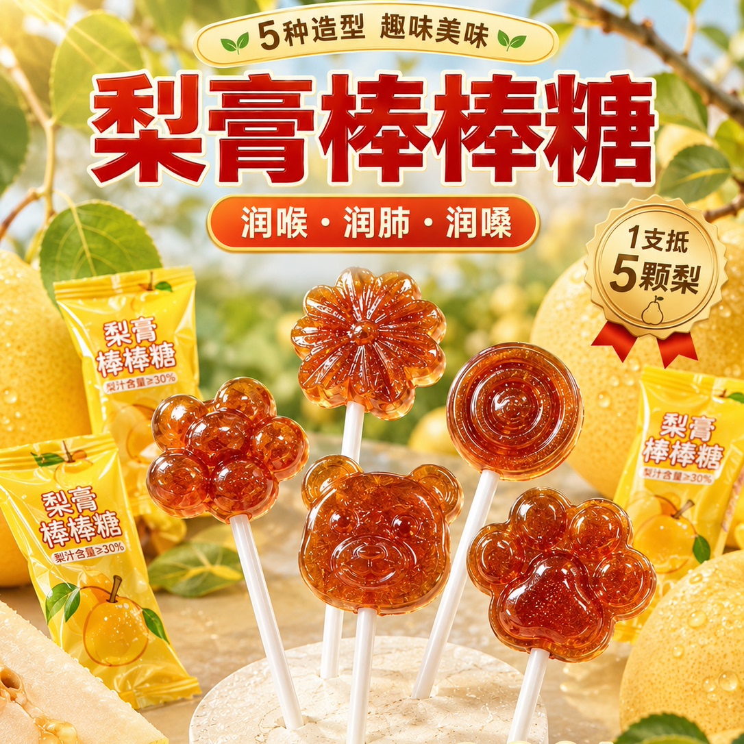 正宗秋梨膏枇杷棒棒糖无添加儿童润喉糖独立小包装健康零食硬糖果
