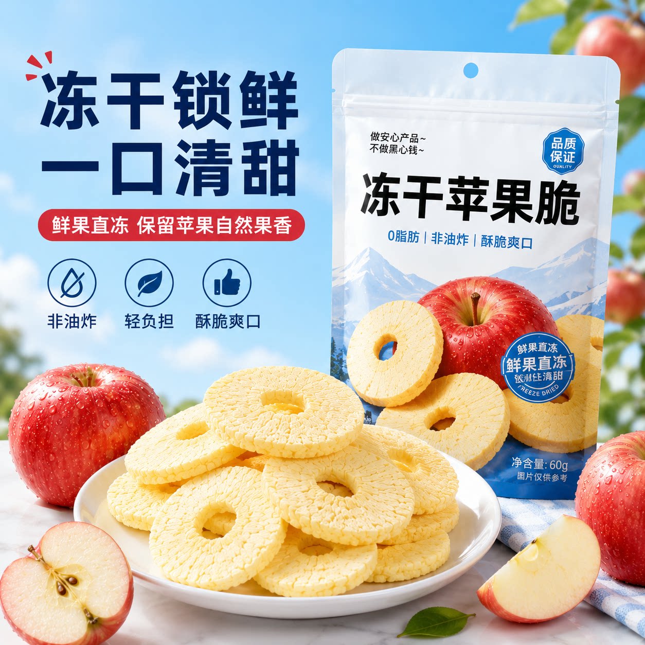 冻干苹果脆片零食脱水山东苹果干0蔗糖无添加水果干喝官方正品