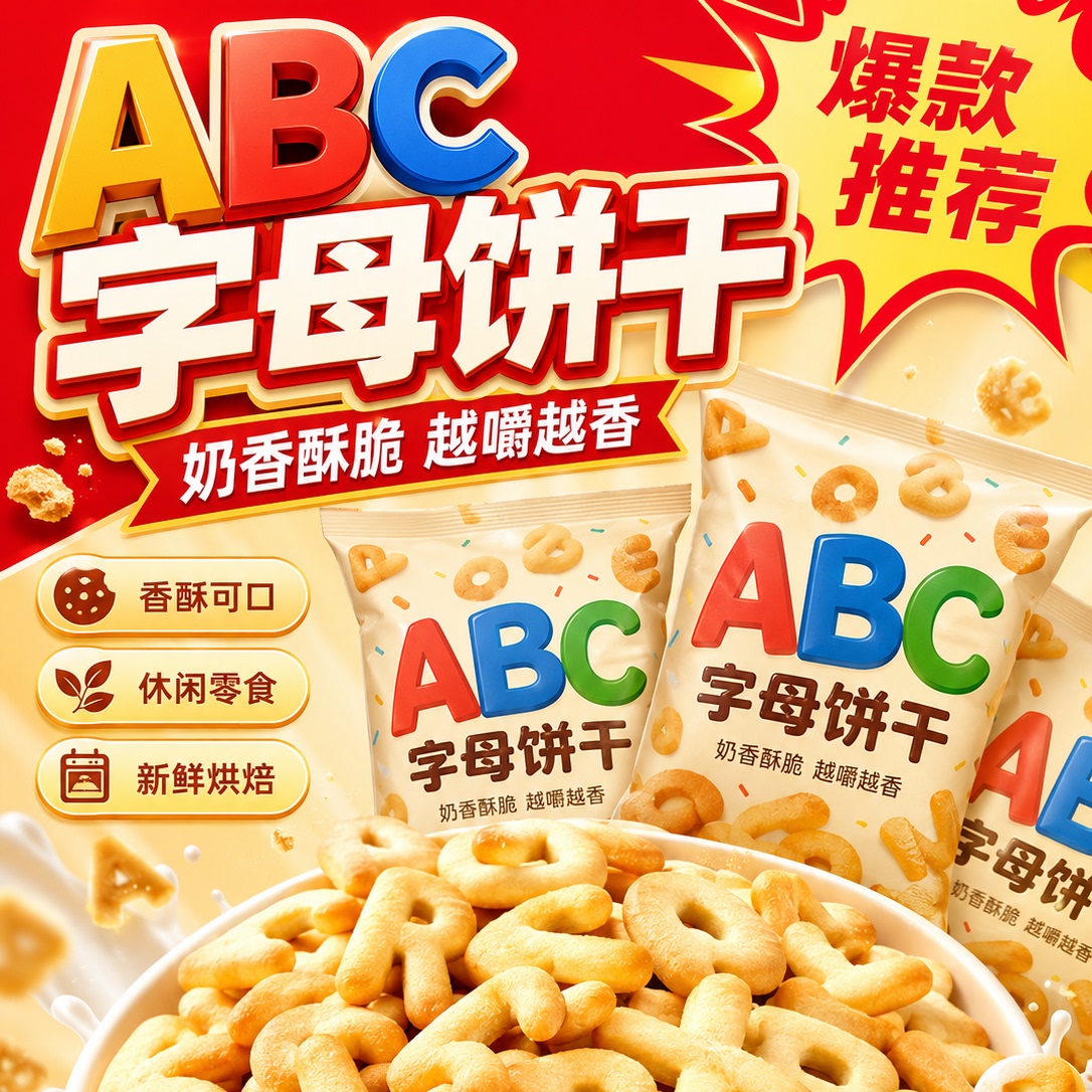 奶香数字字母卡通饼干独立小包装儿童启蒙趣味零食早餐点心整箱