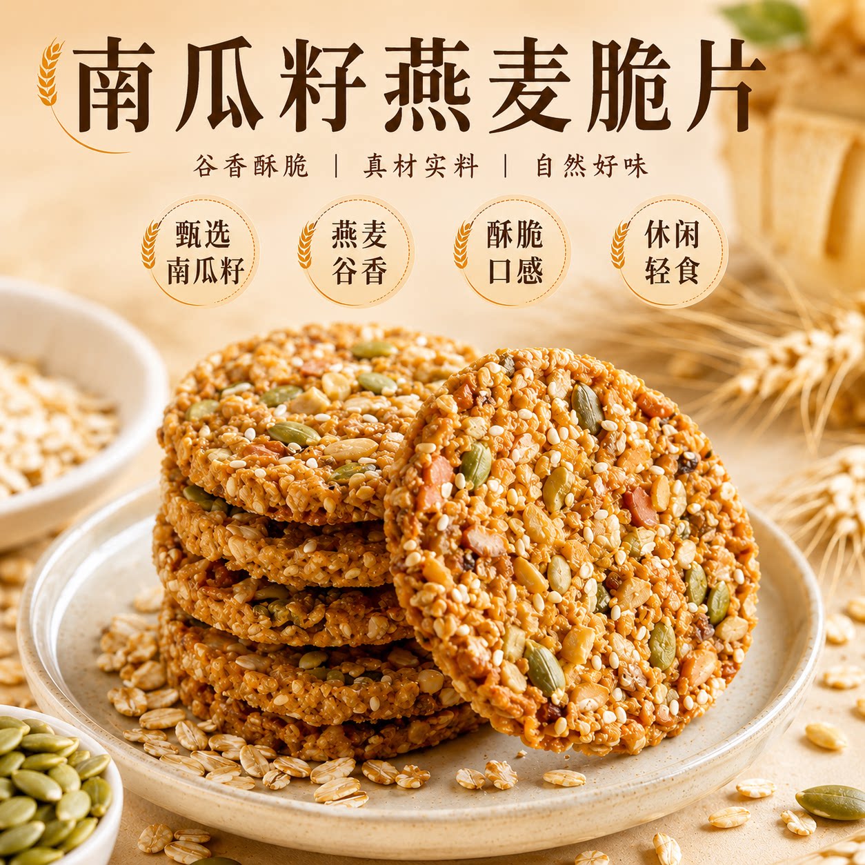 南瓜籽燕麦脆片即食谷物脆粗粮代餐零食干吃燕麦片早餐脆片