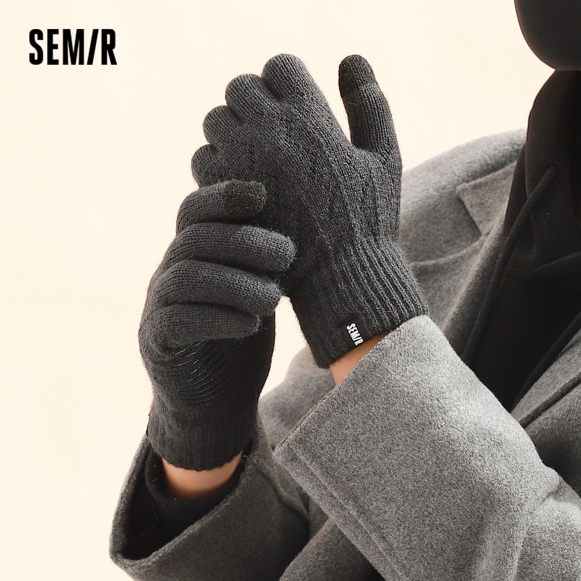 森马男分指可触屏针织毛线手套