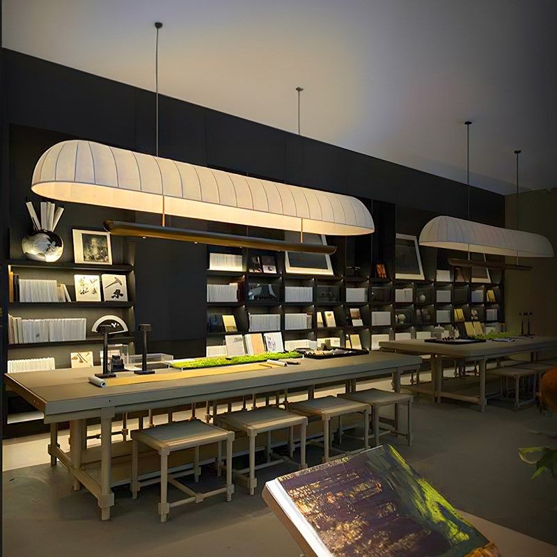 奶油风餐厅吊灯2025新s款设计师吧台奶茶店商用长条带射灯布艺灯,家装灯饰光源,餐厅吊灯,淘宝优惠券,粉丝福利购,淘宝优惠卷