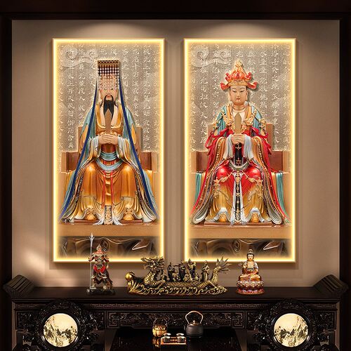 玉皇大帝神像道家装饰画西王母娘娘画像家用挂画道场供Z奉壁画带