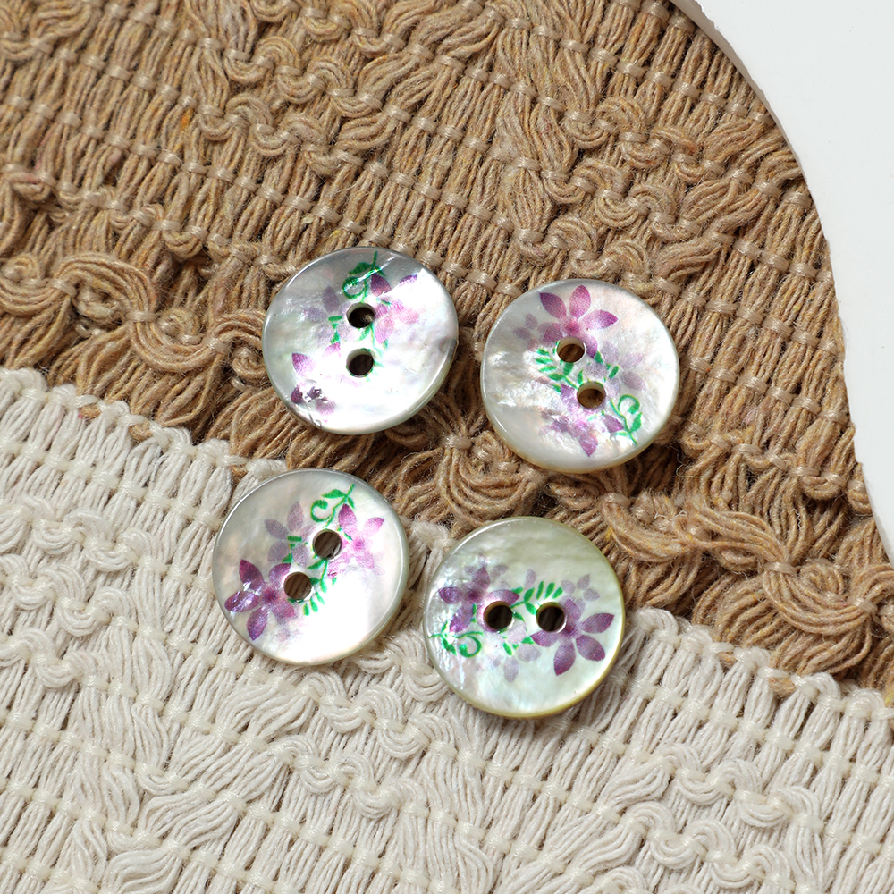 纯天然马氏贝印花紫色绿色纽扣贝壳扣毛衣针织开衫扣两眼平面扣子