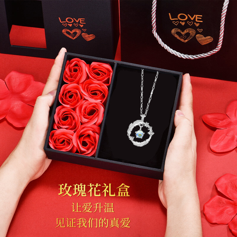 日本品质925银饰浅羽月光石银项链气质百搭小众设计感吊坠生日礼