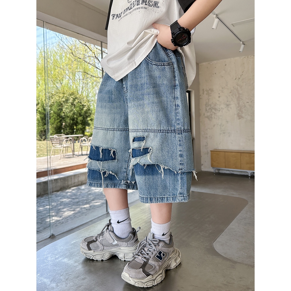 男童夏季破洞牛仔裤韩版时尚潮酷短裤2025新款中大童夏装五分中裤