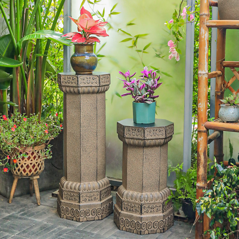 速发中式花柱庭院仿古石墩摆件园外造景家居复古装饰展示户实木花