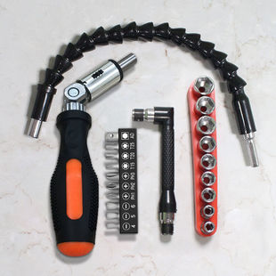 速发向棘轮螺丝刀折叠拐弯扳手多功能软轴十梅一字字花批头5-1套