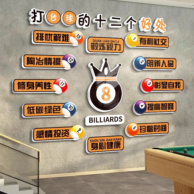 速发台球厅壁面装饰挂墙画桌球室形象景背贴纸海报俱乐部用品大全
