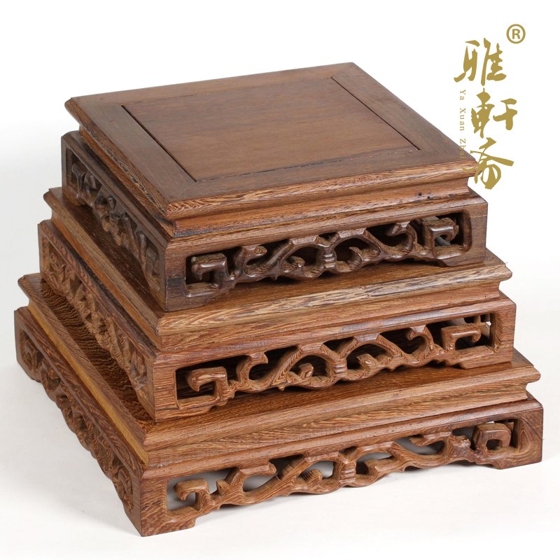 速发红木雕石奇刻木座工艺品摆件木托鸡翅木质花瓶花底实木