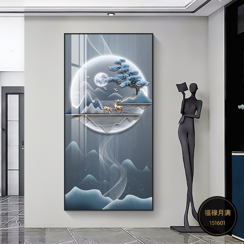 速发入幅玄关装饰画壁奢福鹿走廊过道挂画客厅正对门竖版大户轻画图片