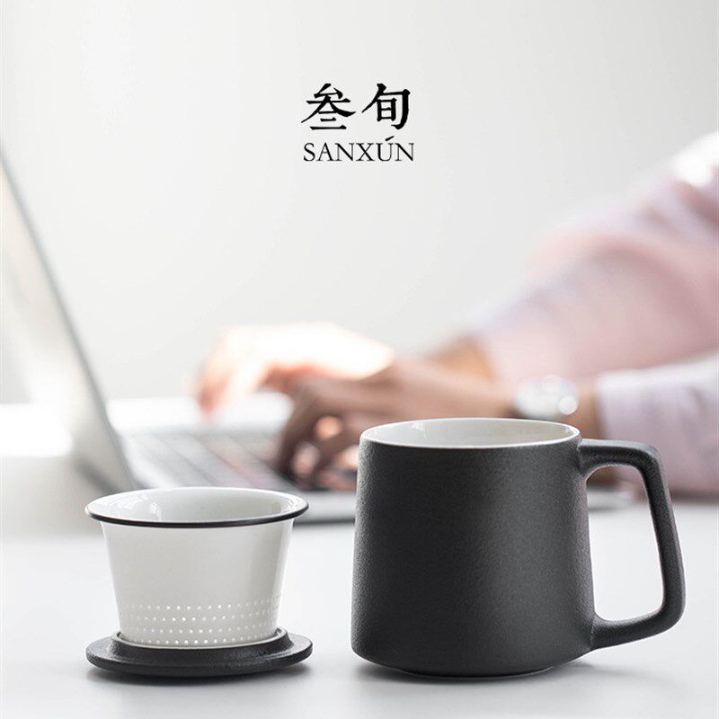 速发印批杯象马克杯陶瓷带盖办公室过滤水可泡茶杯茶水分离杯子