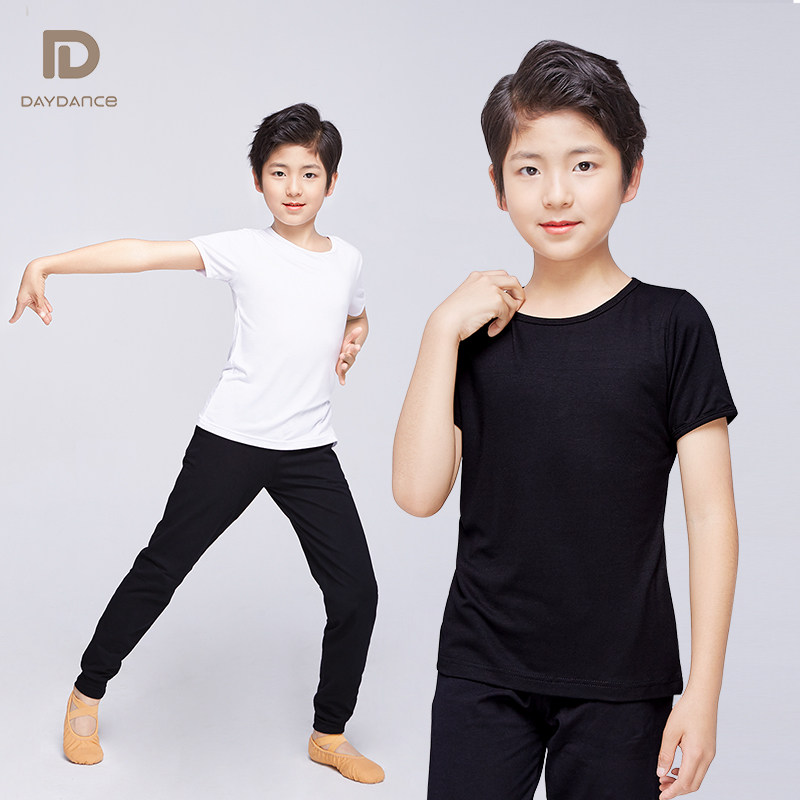 速发舞蹈服男童练功舞套装儿夏童季莫代尔形体训练服装黑色服上衣