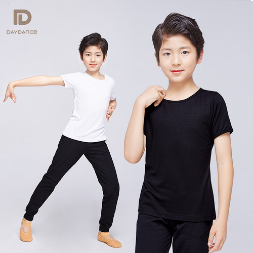 速发舞蹈服男童练功舞套装儿夏童季莫代尔形体训练服装黑色服上衣
