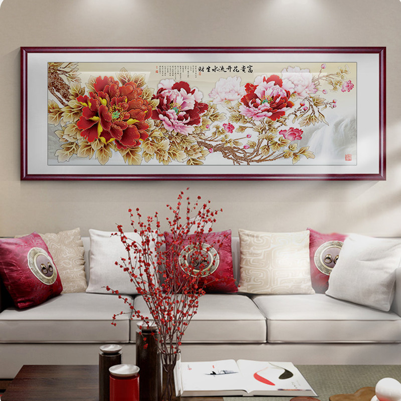 速发国招牡丹财画花开富贵客厅装饰画画挂沙发背景墙卧室床头壁画