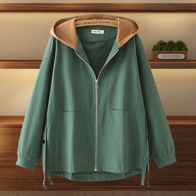 速发胖妈妈春秋装连套夹克外帽中年人大码上衣肉太太宽松遮阔洋气