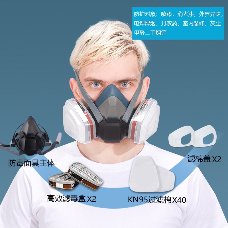 5防毒面具罩活性炭防尘放毒护面罩喷漆过滤毒气实验室