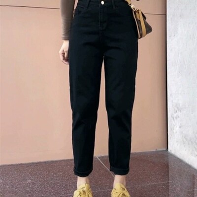 速发高腰九分哈伦牛仔裤大力季秋码加绒加厚遮胯弹冬萝卜裤