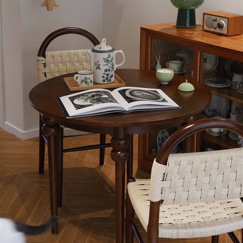 速发法式复实木圆形餐桌客子组合小户型家书椅厅办公用桌新款吃饭