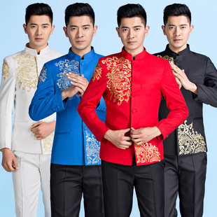 速发五士台唱演出服装合唱中山装贴钻舞合服装民国男四青年装中式