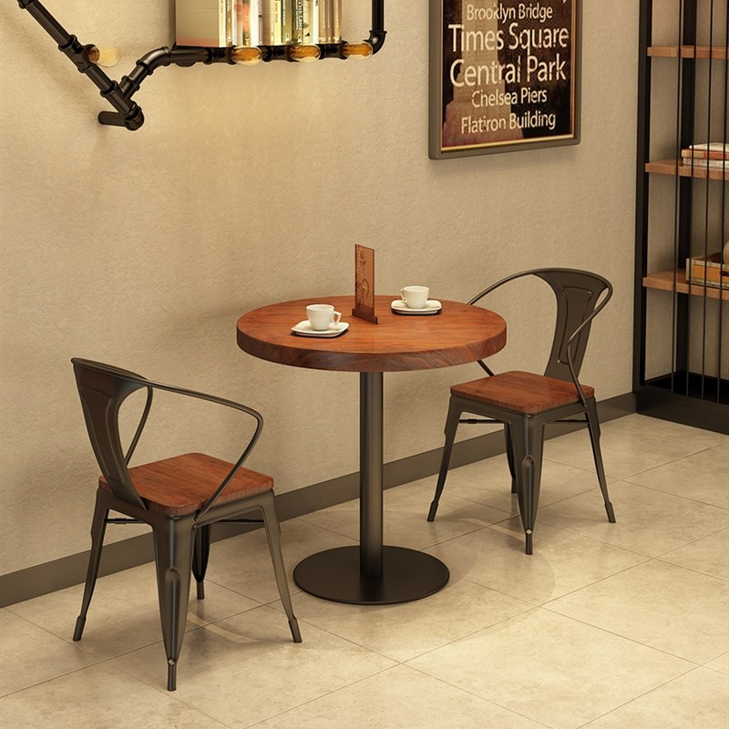 速发工业风实木清吧餐桌椅组店餐饮汉堡奶茶咖啡合台休闲酒吧小圆