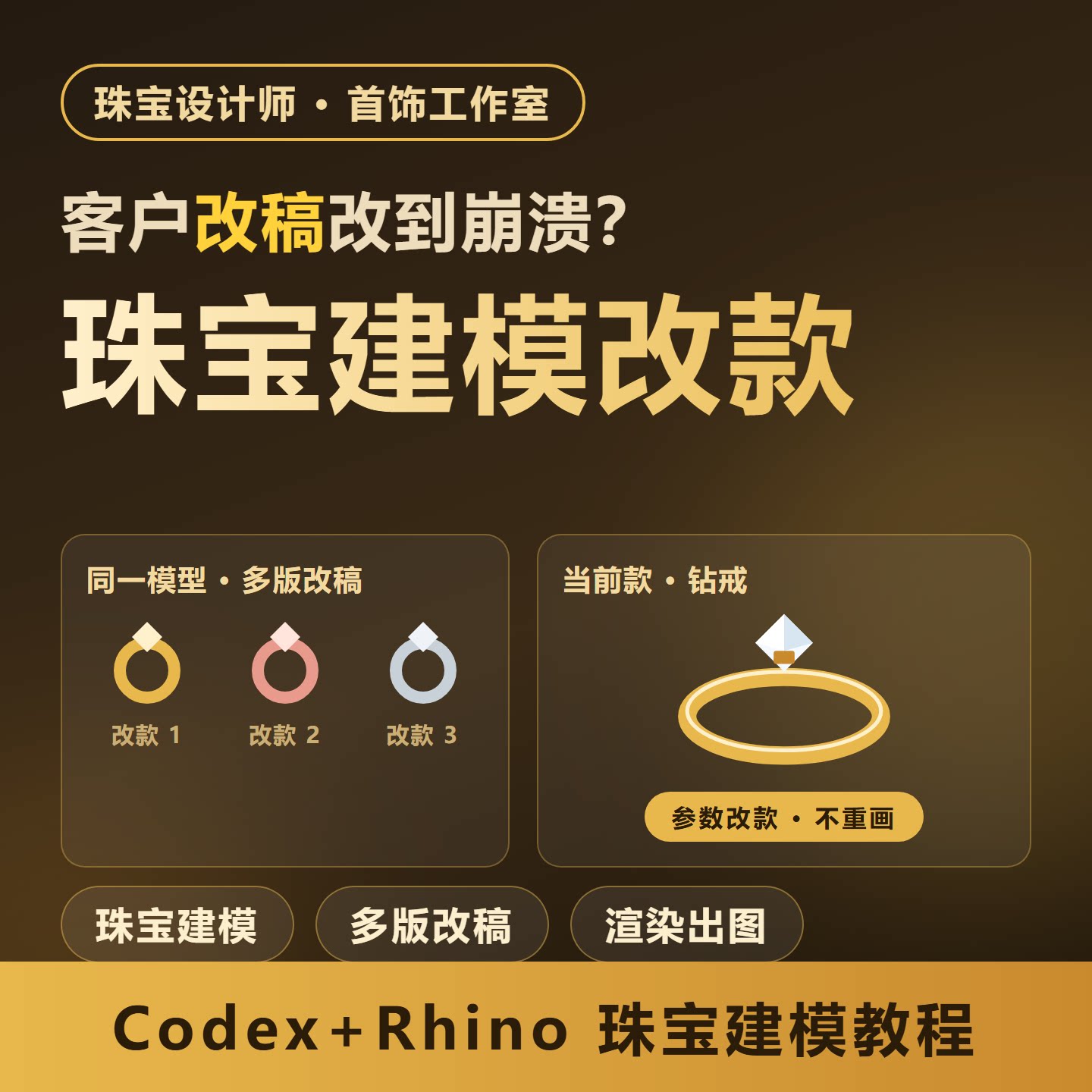 Rhino珠宝建模教程Codex参数化改款首饰犀牛出图模板图片