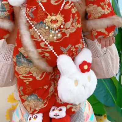 秋冬儿童中国风包包新年兔子女童毛绒包包斜挎压岁钱男宝宝零钱包