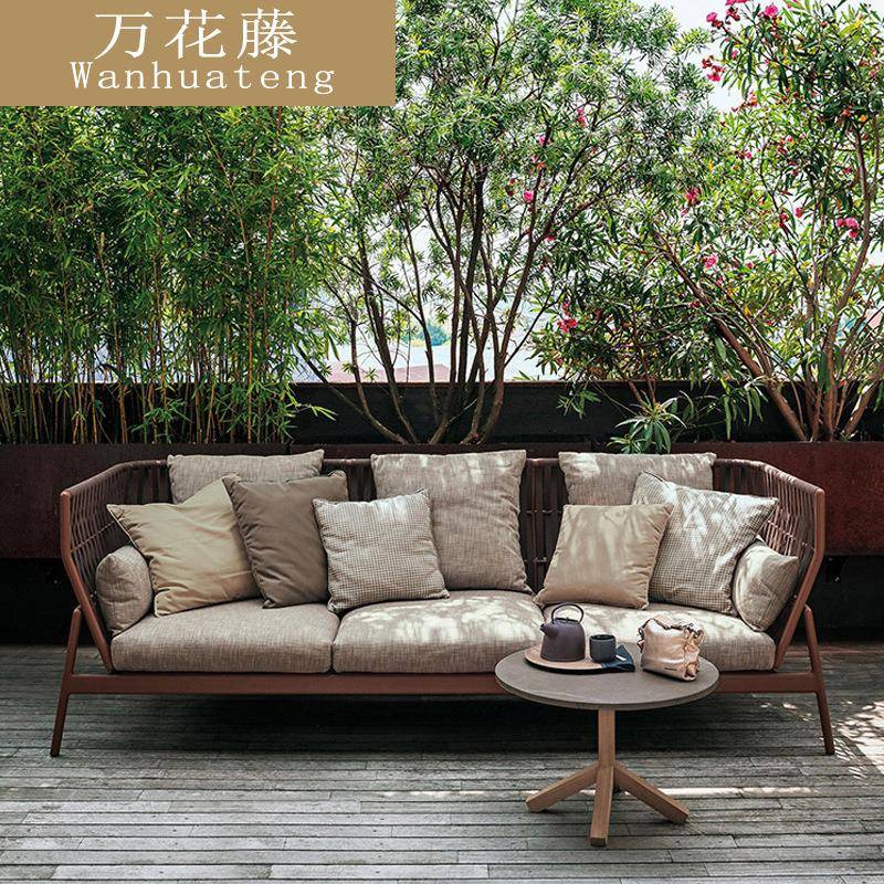 室外休闲家具日式风露天庭院阳台防雨花园粗绳编北欧户外沙发组合