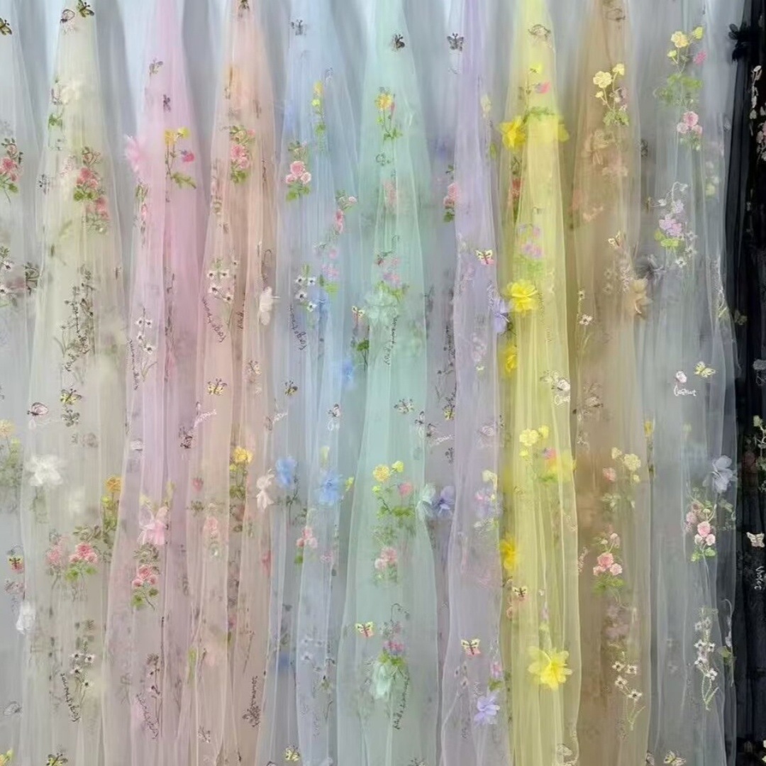 2025新品多色绣花网纱新款半身裙网纱花边童装面料蕾丝网纱刺绣布