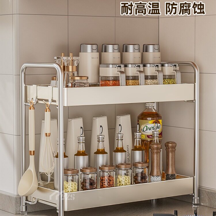 不锈钢厨房调料架双层家用台面调味品盐置物架窄小多功能收纳架