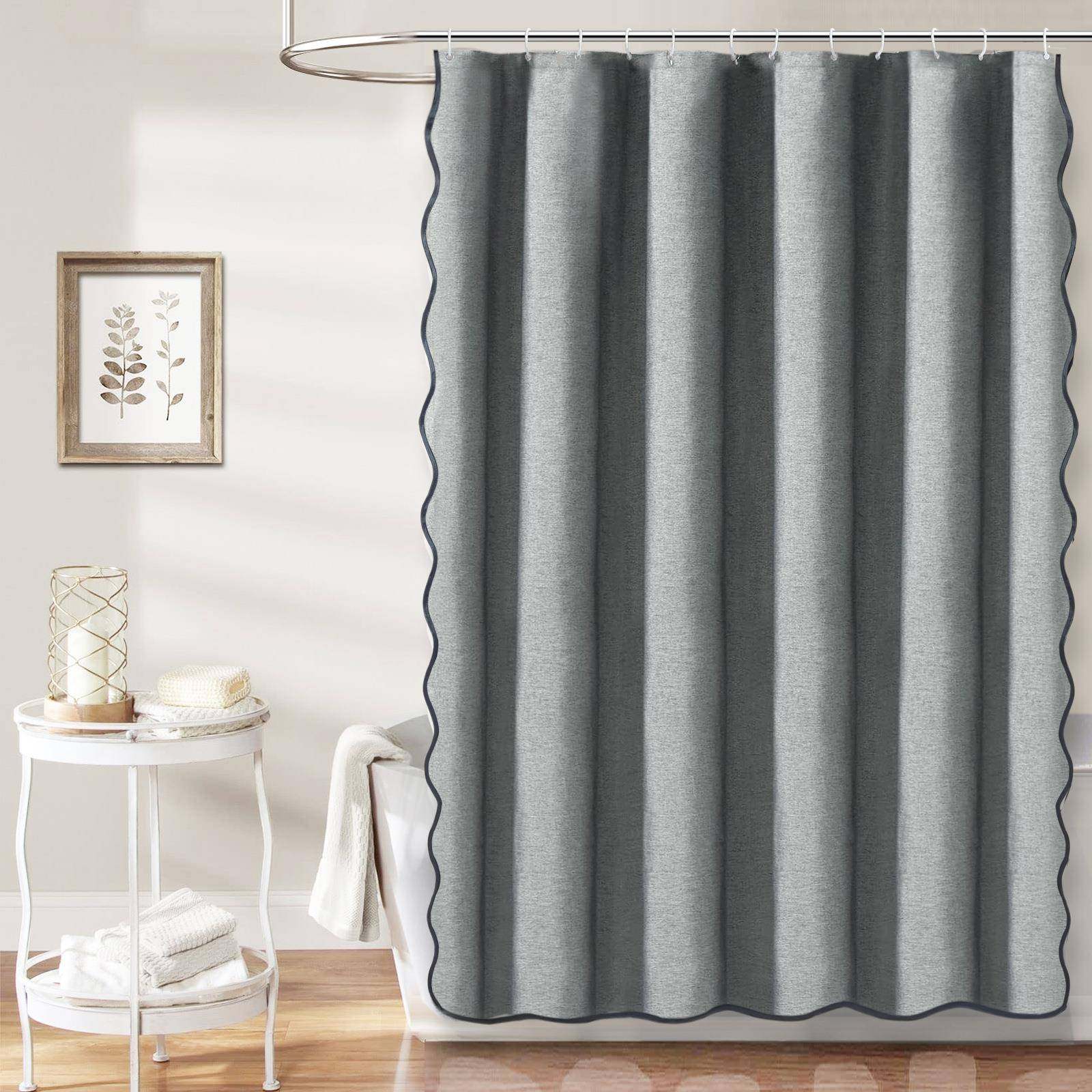 2948韵扬款纯色仿新麻黑色波浪边S浴边亚帘浴室防水帘卫生间隔断