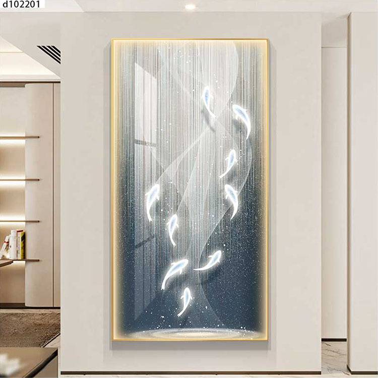 九鱼图玄关招财装饰画 LED暖光亮灯画入户走廊过道高档烤瓷镶钻画图片