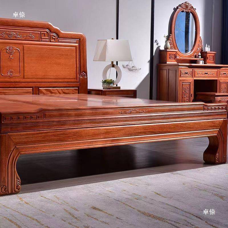 雕菠萝格实床工艺硬板床木实木床木tj#lznlz花8大床仿古1.米原木