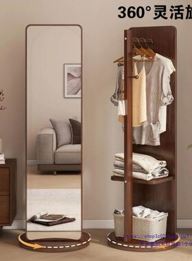 旋全身镜落地镜家用女卧室可转移动试衣镜生子挂衣QQJ架一体帽穿