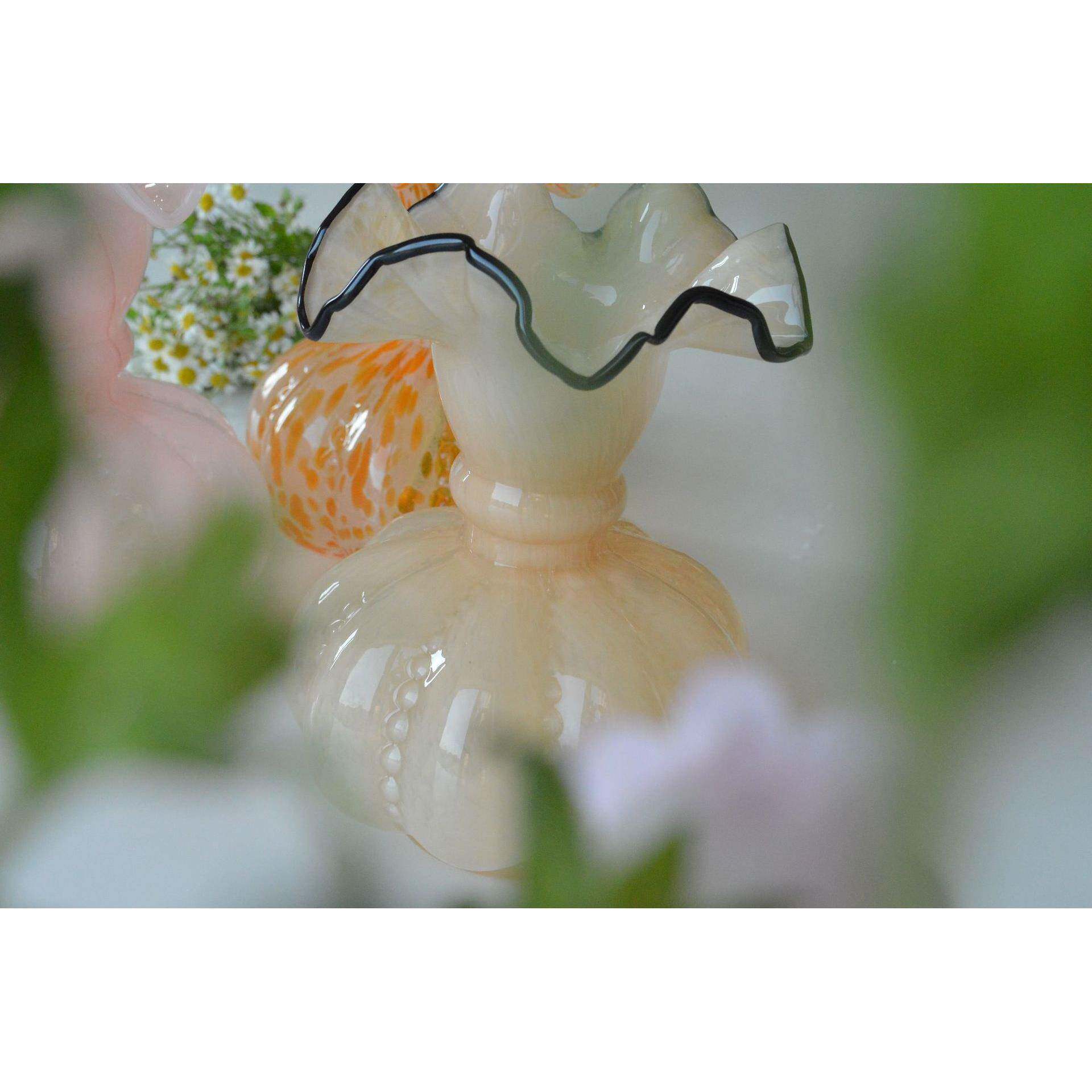 中瓶古奶玉黄色芬顿风NGH法式南瓜珠花手工琉璃插玻璃家花摆器软