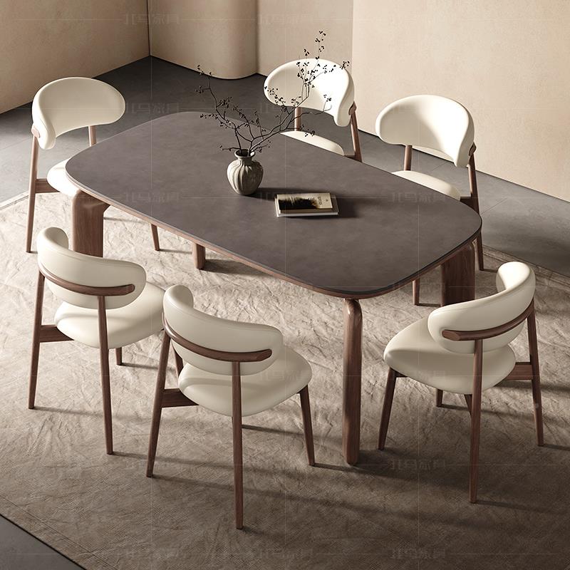 实木岩组板餐桌椅合现代约轻简小CSD户型客厅家用奢饭桌长方形白