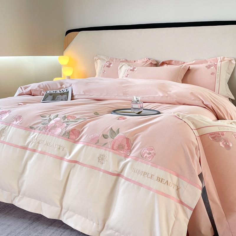 新款支四绒BTS棉刺绣磨毛件套棉床长单全被套纯棉床笠四件套