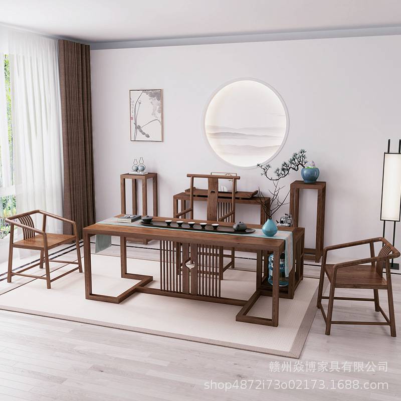 白蜡木茶桌椅组合新中式泡茶功夫喝茶办公两用茶台茶桌现代简约