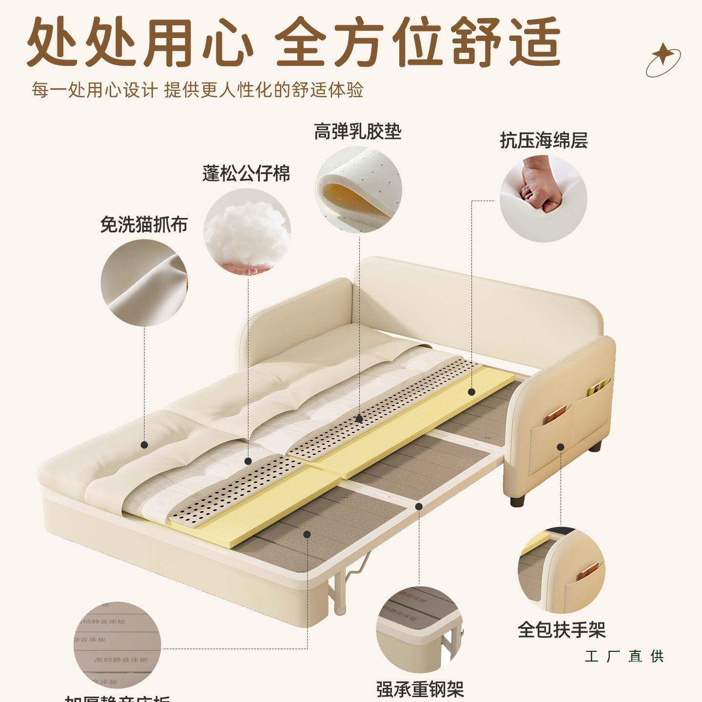 单人沙发床折叠两用2多05新款阳云MOY朵台2功能床小户型拉床伸缩