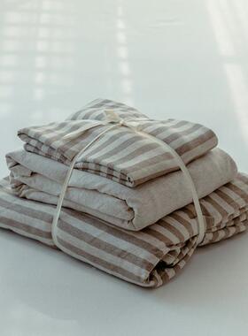 A类简约天棉针织条SMS四件套全棉竺裸纹睡被套纯棉床生单学宿舍床