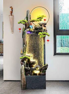 水幕墙CZI流水屏风客厅循件水落环地池装饰摆假山喷泉水景室内鱼