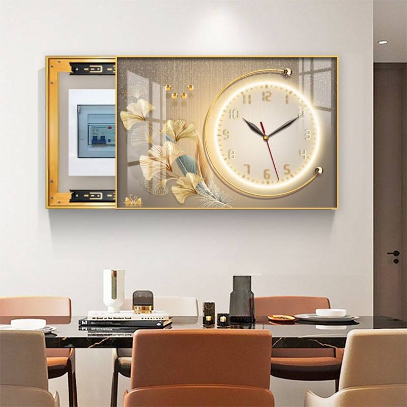 现代轻奢电表箱装饰画带钟表免打孔电闸箱挂钟遮挡客厅配电箱挂画