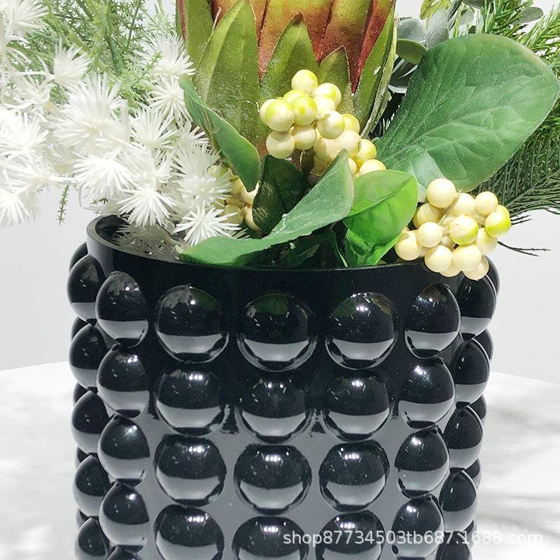 轻615奢黑色璃圆球花器仿真花玻艺样板处间售楼洽谈假桌花软装饰