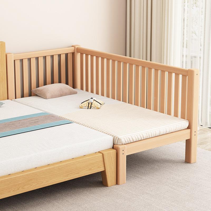 榉婴木儿童房床实木床拼接床儿带栏床GDP边单护床宝宝床平人接床