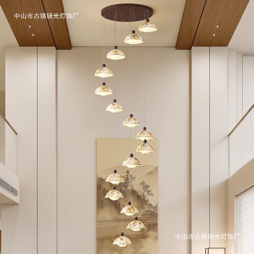 吊灯楼梯灯法式中古奶油风别墅客厅公寓loft复式挑空旋转吊线灯具
