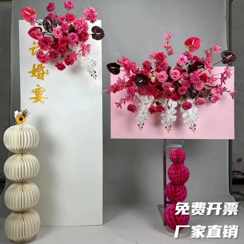 玫红色婚庆仿真花桃红色婚礼路引花排婚礼堂布置装饰舞台背景假花